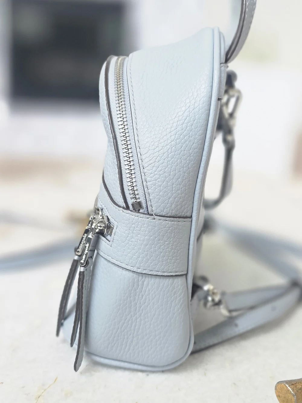 Kate Spade New York Karina Mini Convertible Backpack Powder Blue Pebbled Leather